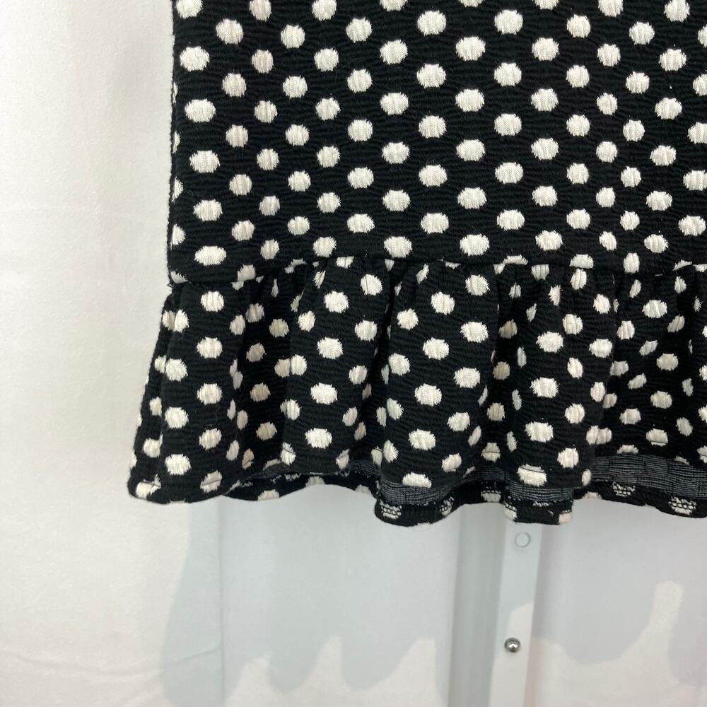 ANN TAYLOR Size M Polka Dot Square Neck Peplum Tank Top Sleeveless Black White - Picture 5 of 7
